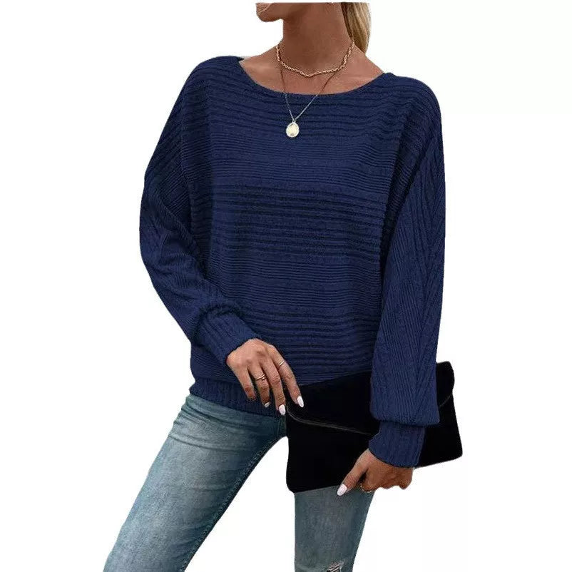Women's striped batwing sleeves T-shirt in various colors