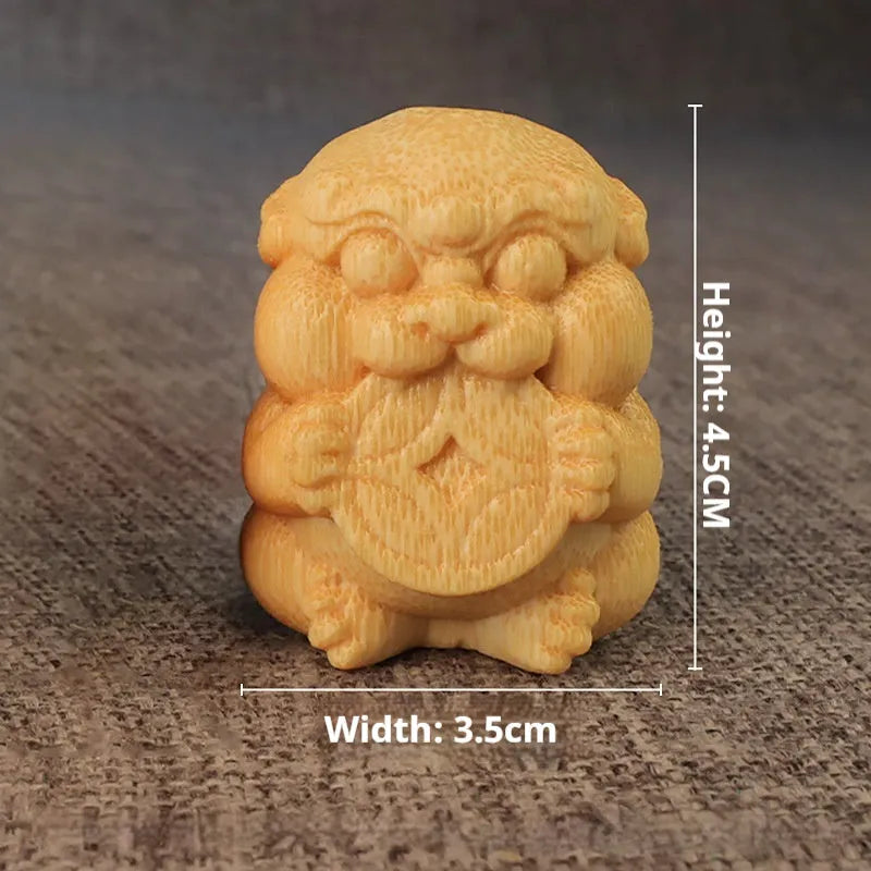Solid bamboo carving ornament showing detailed surface patterns, measuring 4.5cm tall with 3.5cm diameter circular base