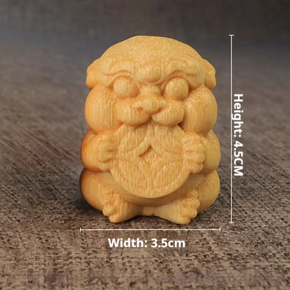 Solid bamboo carving ornament showing detailed surface patterns, measuring 4.5cm tall with 3.5cm diameter circular base