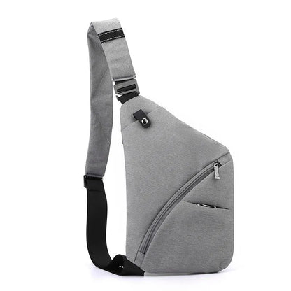 Men's black Oxford cloth chest bag with letter print worn over shoulder