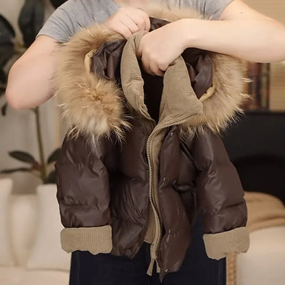 Children's winter down cotton jacket, fake two-piece, brown, polyester fibre, thickened, 110cm-160cm