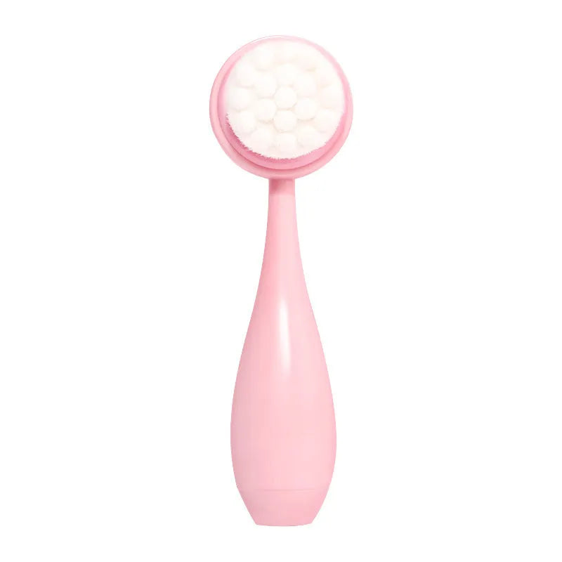 Facial brush set with coral fleece hair band and 4-count nylon brush heads in purple, gray, white, pink colours