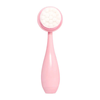 Facial brush set with coral fleece hair band and 4-count nylon brush heads in purple, gray, white, pink colours