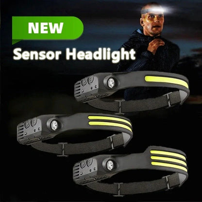 USB rechargeable LED induction headlamp for camping and hunting with adjustable headband