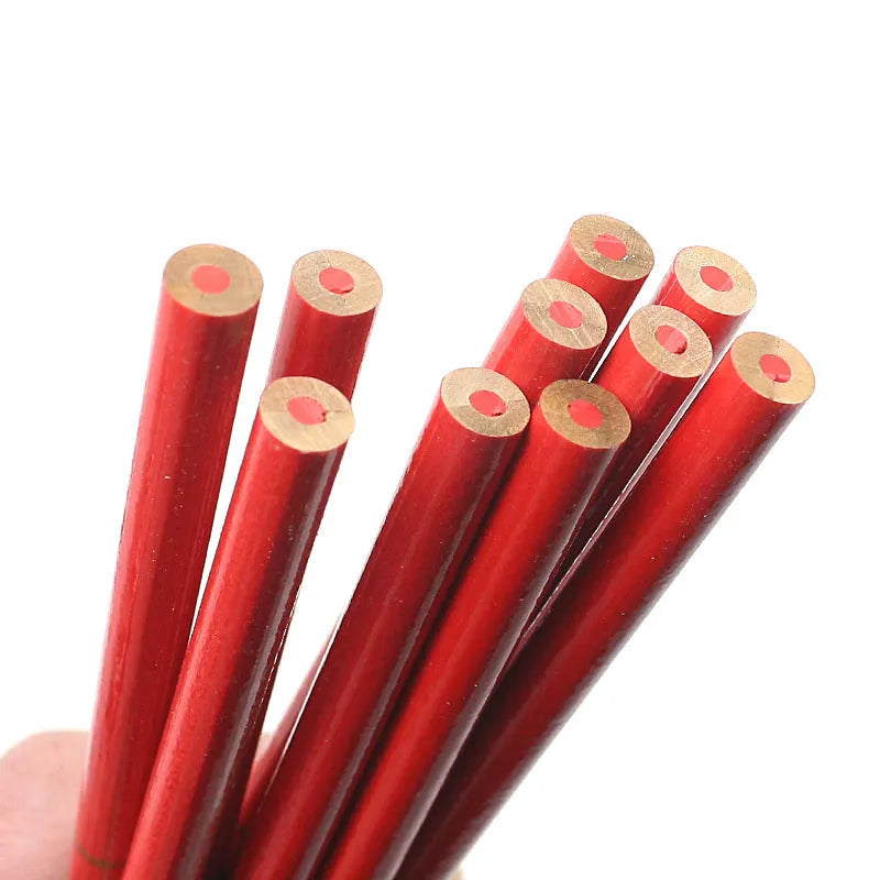 Ten red and blue two-colour wooden carpenter's pencils showing round design for marking applications