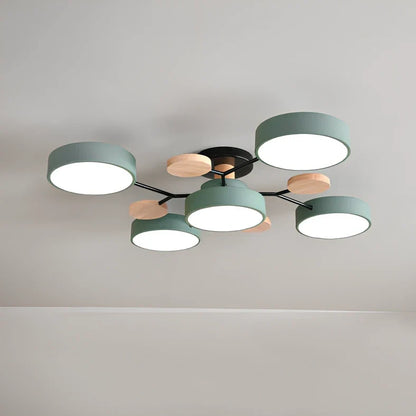 Modern round acrylic LED ceiling light with Scandinavian design in green, grey, or white colours