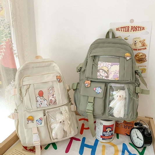 Girls' backpack with 29×12×40cm dimensions in black, white, green, and pink colour options