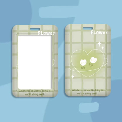 Student ID card set with plastic sleeve and neck strap in cartoon designs