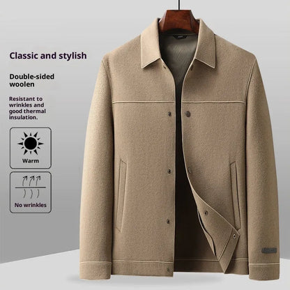 Men's double-faced wool lapel jacket in gray, black, or khaki, solid colour casual fit, sizes M to XXXXL
