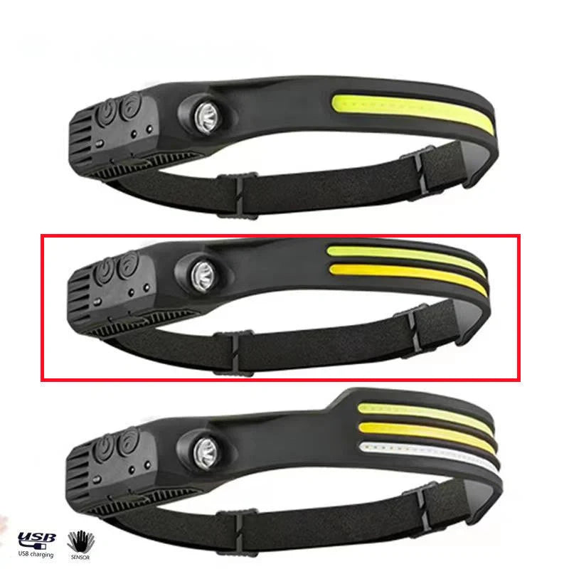 USB rechargeable LED induction headlamp for camping and hunting with adjustable headband
