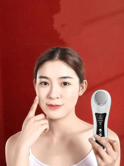 Hot & Cold Eye Massage Machine in pearl white and rose gold for skin care and eye relief