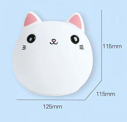 Cute cat-shaped silicone LED lamp with warm white and colourful lighting, measuring 12.5cm