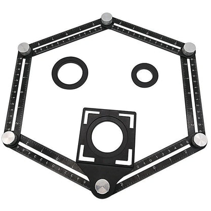 Aluminium six-fold ruler extended to 31cm with ceramic tile hole locator component visible