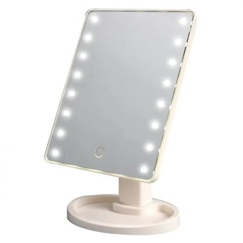 Tabletop cosmetic mirror with 360 degree rotation, touch induction control, 16 or 22 LED lamp beads, 17x22cm, in black, white or pink
