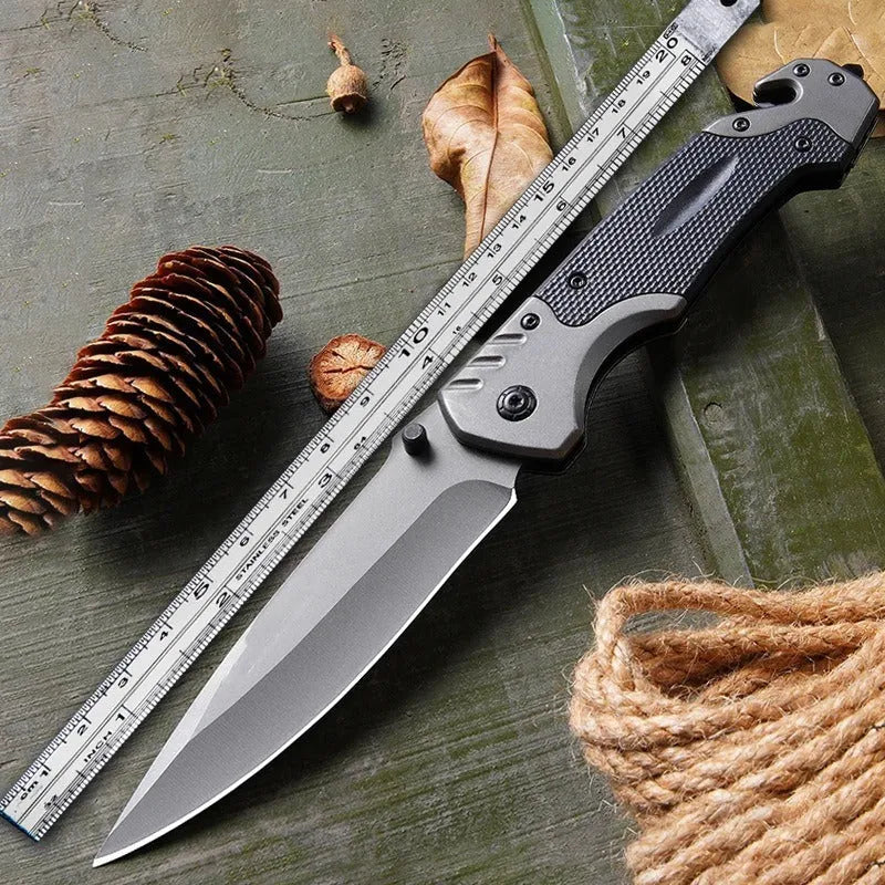 Alloy folding knife with a 115mm handle, shown in open position.