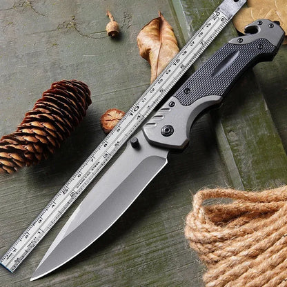 Alloy folding knife with a 115mm handle, shown in open position.