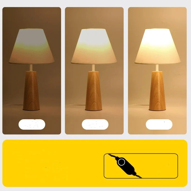 Solid wood bedside lamp with bamboo holder, 40cm height, 8cm base, wood colour finish