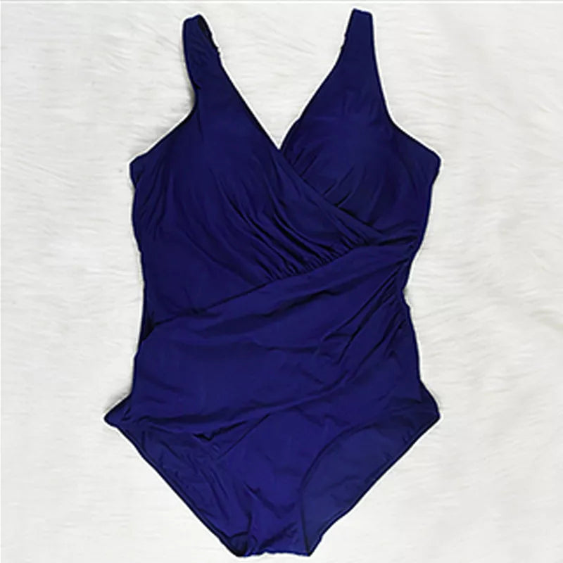 One-piece high waist plus size swimwear in orange, blue, navy for swimming and wading sports