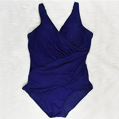 One-piece high waist plus size swimwear in orange, blue, navy for swimming and wading sports