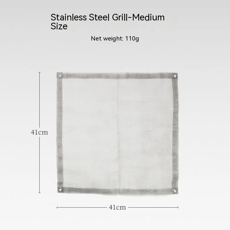 Silver stainless steel barbecue grill net with chrome-plated frame in medium and large sizes