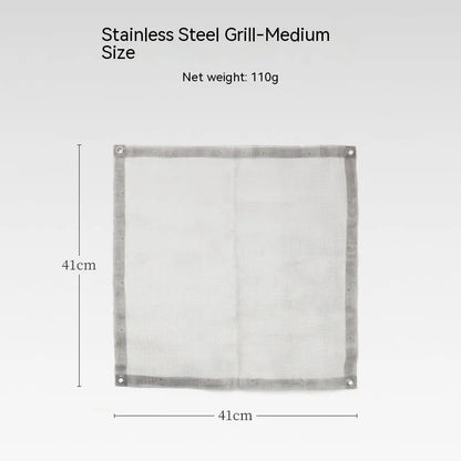 Silver stainless steel barbecue grill net with chrome-plated frame in medium and large sizes