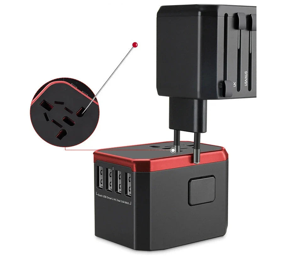 Universal USB Travel Adapter Charger with 4 USB Ports and 5600mAh Battery for Simultaneous Fast Charging in over 150 Countries