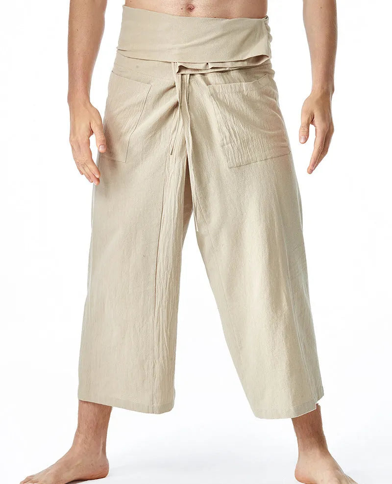 Loose harem yoga pants in solid colour with drawstring waist and straight leg, free size, linen listed