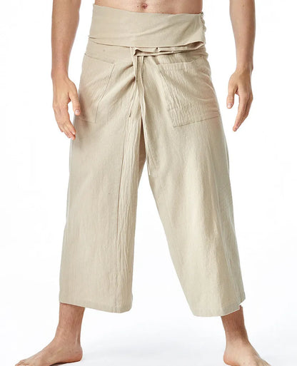 Loose harem yoga pants in solid colour with drawstring waist and straight leg, free size, linen listed