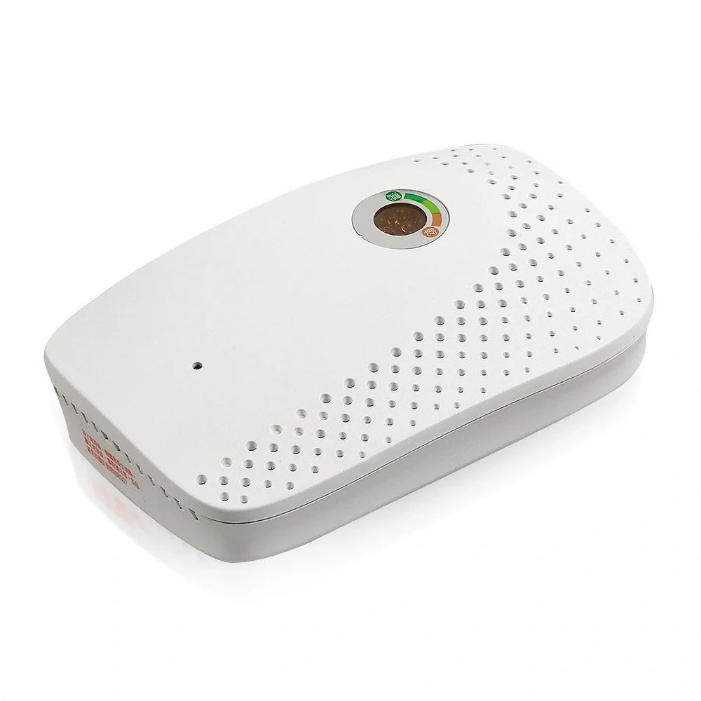 White mini dehumidifier with indicator light for spaces under 10 square metres