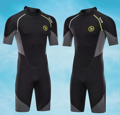 Men's black SCR neoprene summer swimsuit with short sleeves and shorts length