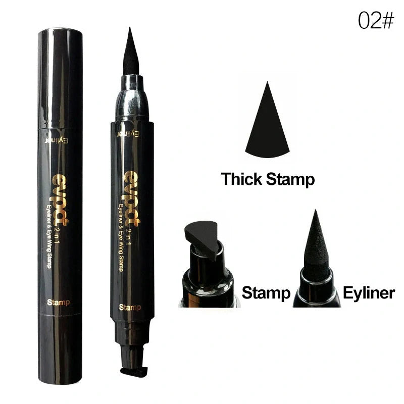 Dual-Tip Winged Eyeliner Stamp with Carbon-Black Pigment for Easy Application