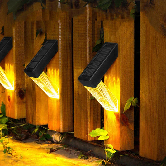 Solar-powered outdoor stair lights with warm and color-changing illumination, suitable for decks, fences, and yards