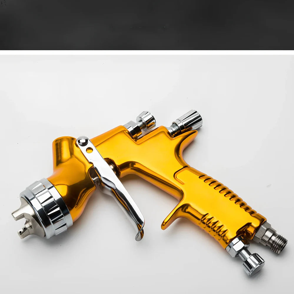 Gold aluminium HVLP spray gun with 600cc plastic pot and 1.3mm nozzle for water-based paints