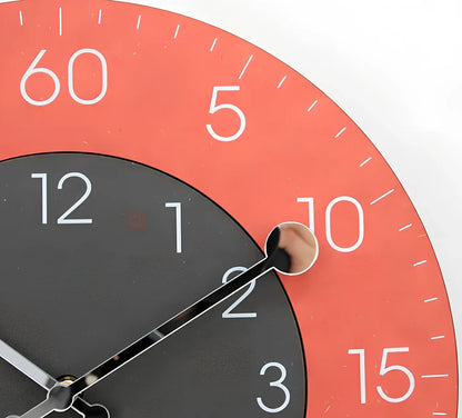 Round decorative wall clock with 30cm diameter in blue, green, grey, orange, red, or yellow colour options