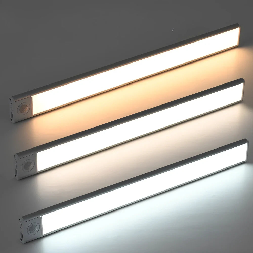 Thin aluminium motion sensor light bar in silver or black, lengths 20cm to 80cm