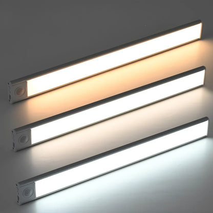 Thin aluminium motion sensor light bar in silver or black, lengths 20cm to 80cm