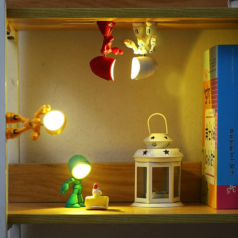 Mini LED Hero Robot Table Lamp with adjustable arms and 360° rotating head in various colors