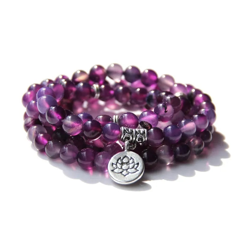 Natural stone women's bracelet with lotus design in a vintage geometric shape.
