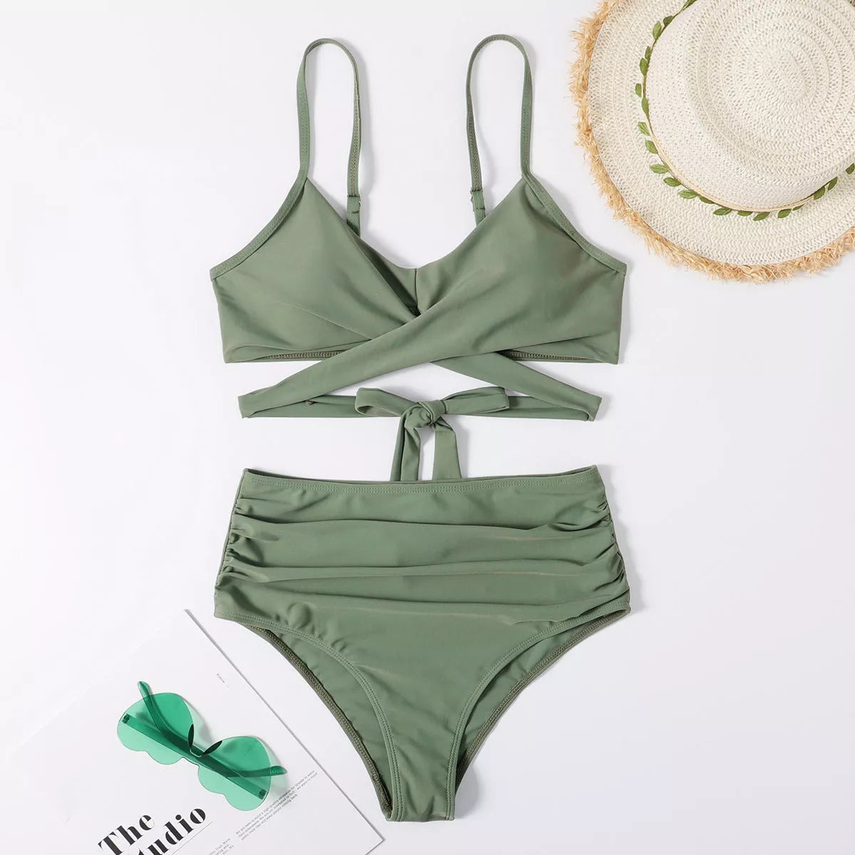 Spa Ladies Bikini Split Swimwear in multicolor patterns, featuring quick-drying nylon fabric.