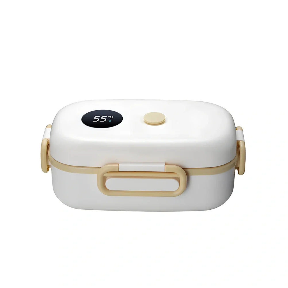 Rectangular lunch box with digital temperature display on lid, green colour, dimensions 235x150x99mm