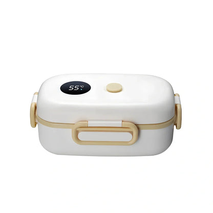 Rectangular lunch box with digital temperature display on lid, green colour, dimensions 235x150x99mm