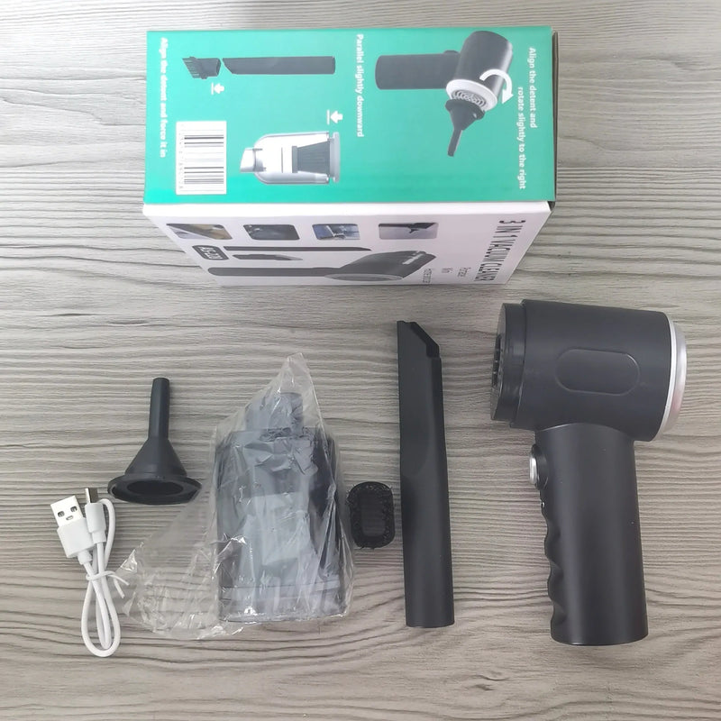 Multifunctional Powerful Handheld Car Cleaner with 39000-45000 rpm Motor, 1200 mA Rechargeable Battery, USB Charging, ABS Transparent Cover, Black, AS-228 Model for Car Interior and Home Use