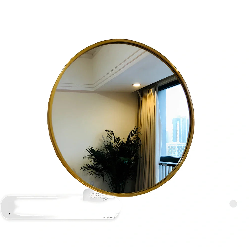 30cm round bathroom wall mirror with iron frame in black, white, or gold colour options