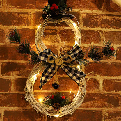 Black-white and red-black Christmas wreath pendant LED lights garland measuring 40cm by 21cm with battery compartment