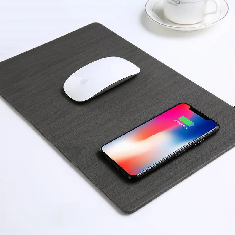 Qi Wireless Charging Mouse Pad Mat with PU leather surface and LED indicator light
