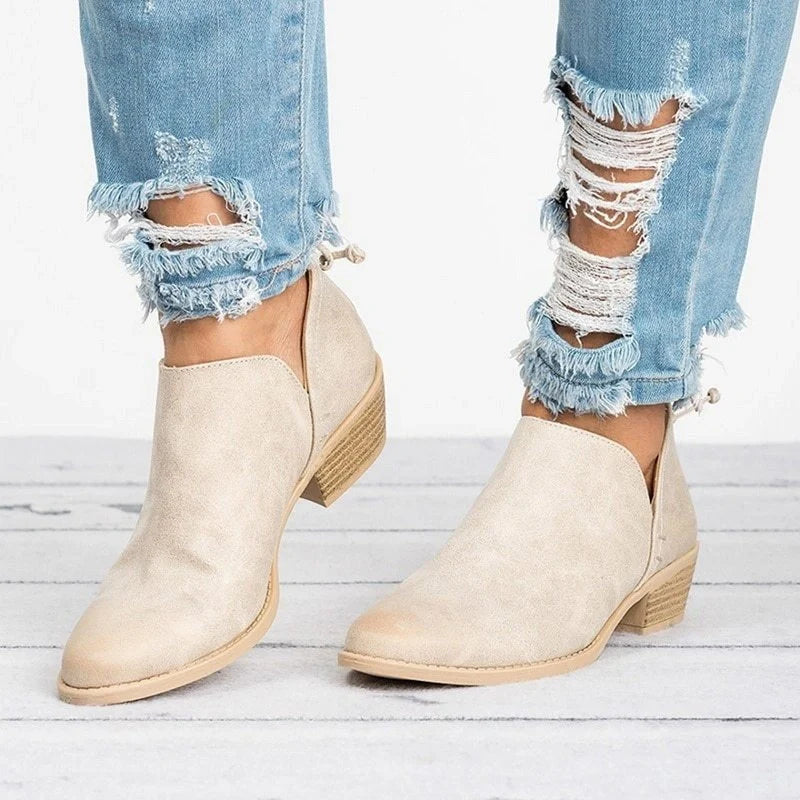 Stylish women's retro high heel ankle boots for autumn in pink, black, and beige