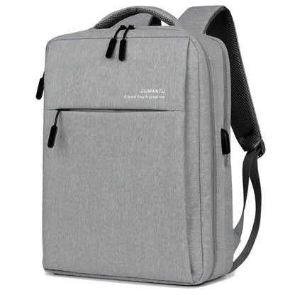 Rechargeable waterproof black Oxford cloth laptop backpack for a 15.6-inch computer.