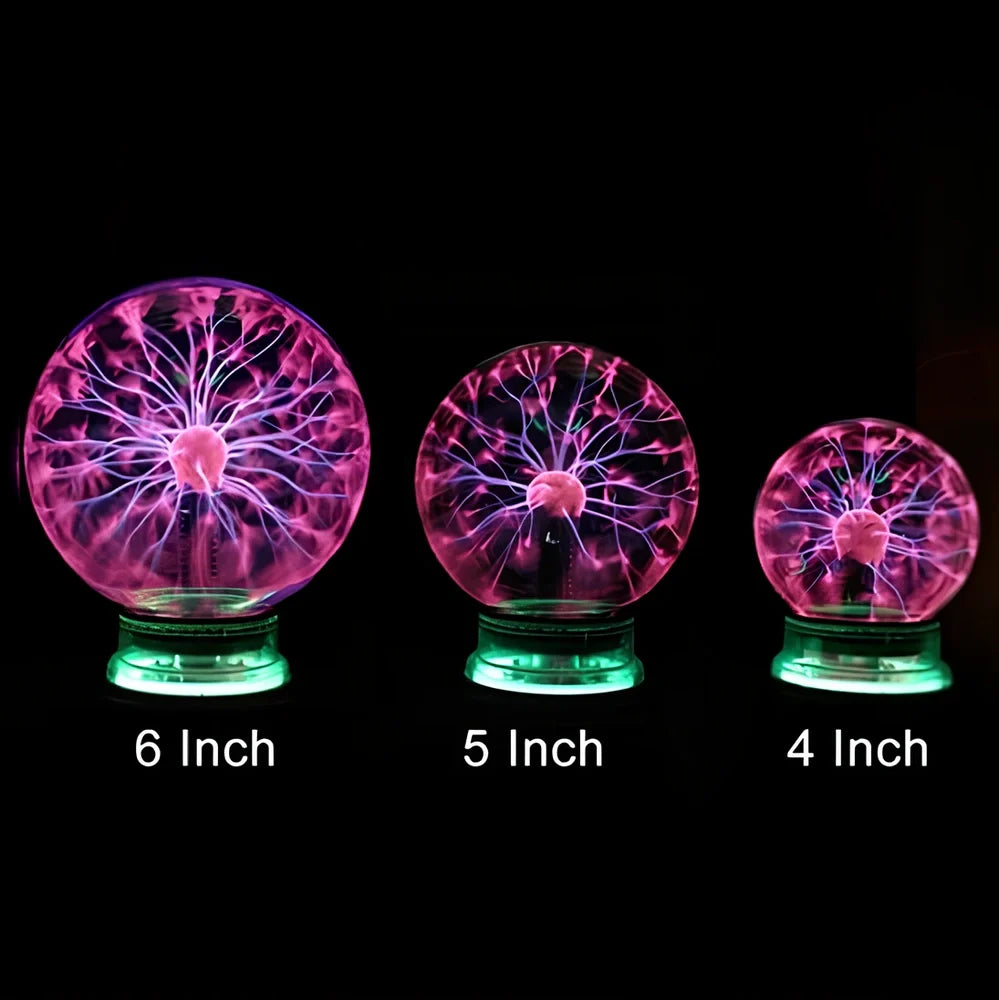 Plasma lightning ball with colourful electrostatic patterns inside 6-inch glass sphere responding to touch
