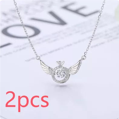 Angel Wings Necklace for women with adjustable water wave chain, available in gold, silver, and rose gold.