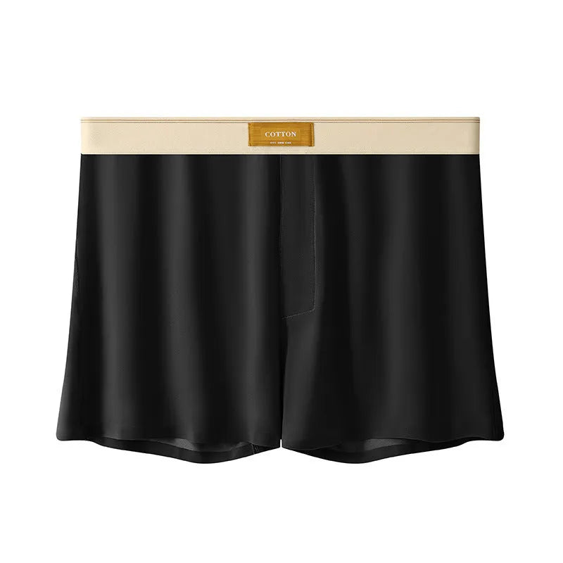 Men's loose-fit Ice Silk nylon underwear in a three-pack, showing colour options like black, green, and grey.
